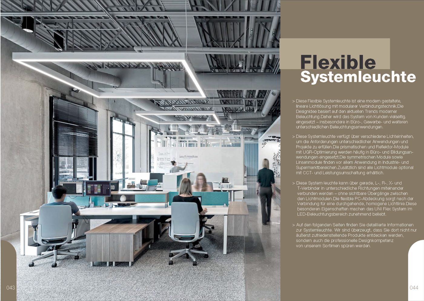 Flexible Systemleuchte als lineares Lichtsystem in moderner Bürofläche