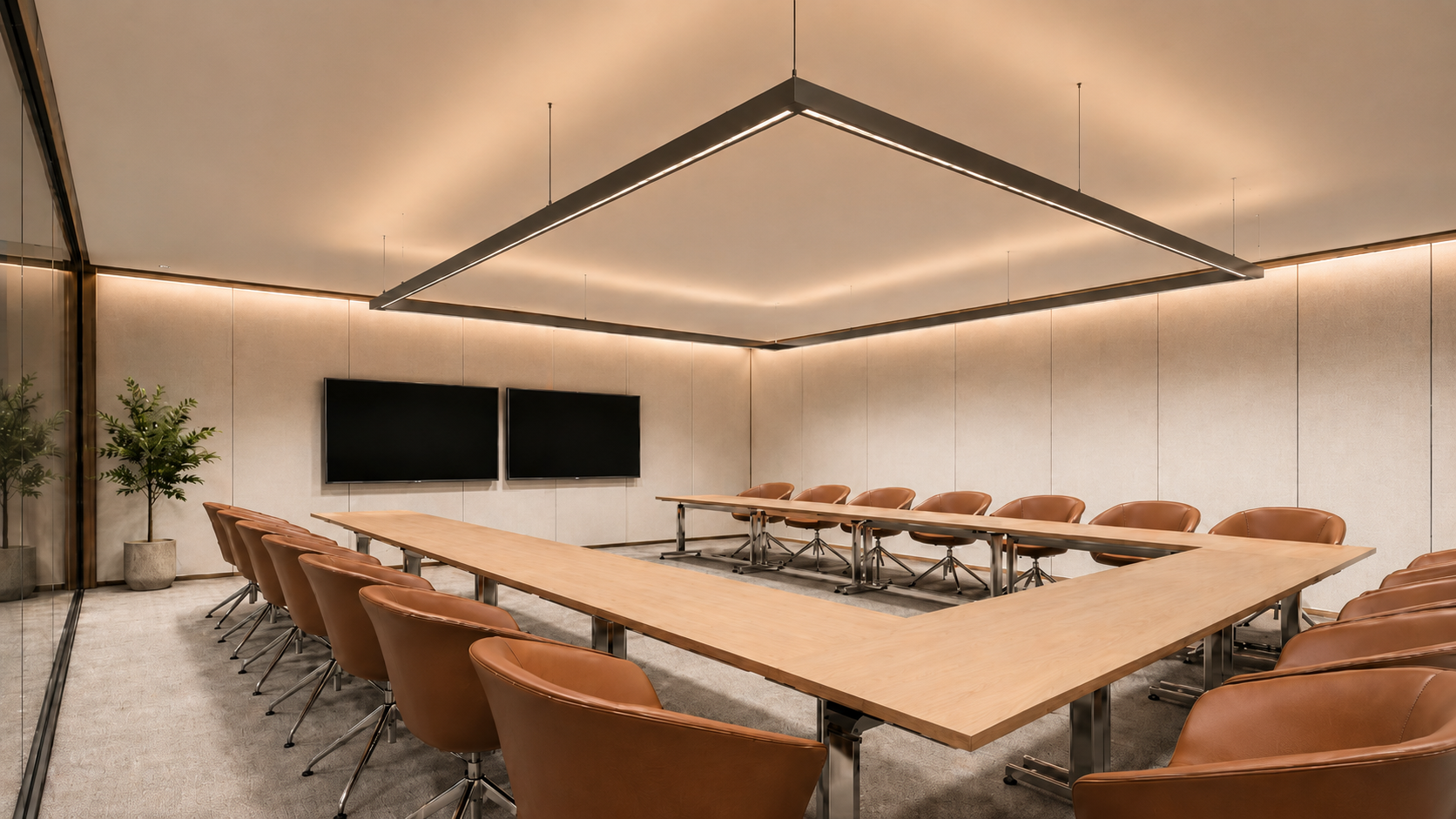Lichtplanung im Büro mit flexibler Systemleuchte im Besprechungsraum