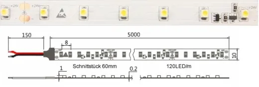 LED-Strip 24V 9.6W 120Led-240lm/m SILIKON IP67 ROT, 8mm
