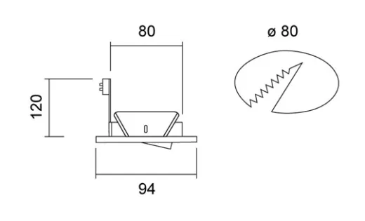 Deckeneinbauring Ø80mm Chrom matt schwenkbar 30°, A:94mm