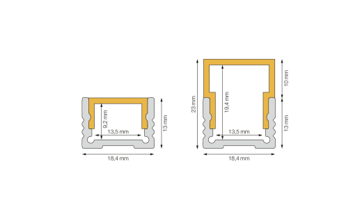 LED-Aluminiumprofil Bologna Flach 18,4x13mm - bis 5m am Stück