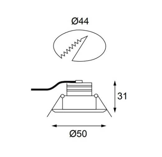 Mini LED Einbauleuchte 50mm Bohrloch: Ø44mm A: Ø50mm IP44 PhasenDim ws