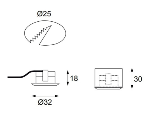 Mini LED Einbauleuchte 3W, 100°, (A:Ø32-Loch:Ø25), 165lm, CRI90, IP44, Ph.Dim sz