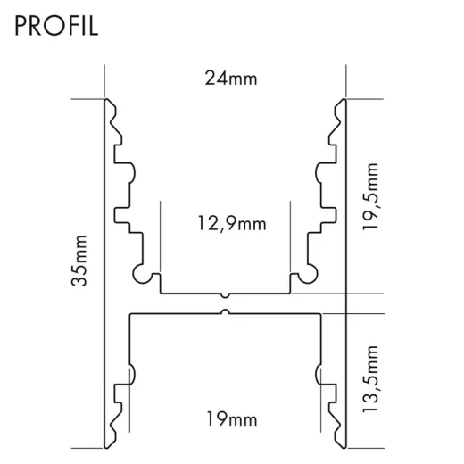 LED-Aluminium H-Profil - 35x24mm mit Kabelführung