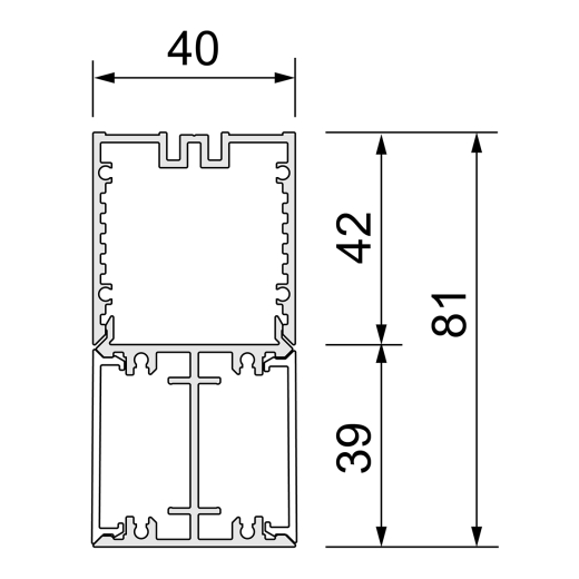 H-Aluminium-Aufbauprofil, für Alu-U-Profil Modular 42 / 40x42mm - 4m am Stück
