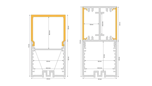 H-Aluminium-Aufbauprofil, für Alu-U-Profil Modular 42 / 40x42mm