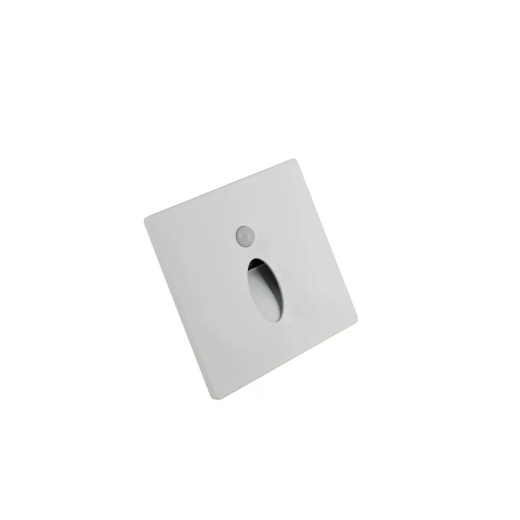 Wandeinbauleuchte LED 86×86mm, 1,6W, 3000K, CRI 90, PIR Tag/Nacht, IP65, engstrahlend, weiss