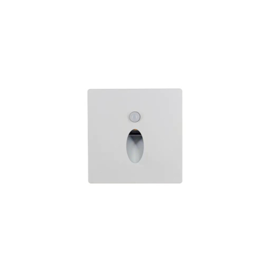 Wandeinbauleuchte LED 86×86mm, 1,6W, 3000K, CRI 90, PIR Tag/Nacht, IP65, engstrahlend, weiss