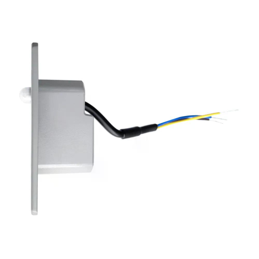 Wandeinbauleuchte LED 86×86mm, 1,6W, 3000K, CRI 90, PIR Tag/Nacht, IP65, engstrahlend, silbergrau