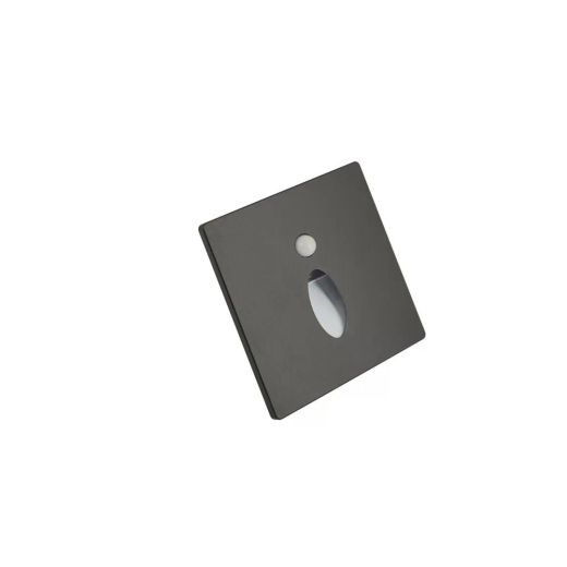 Wandeinbauleuchte LED 86×86mm, 1,6W, 3000K, CRI 90, PIR Tag/Nacht, IP65, engstrahlend, schwarz