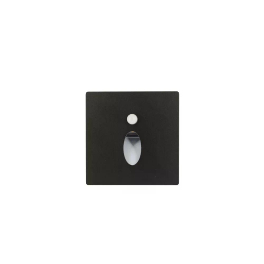 Wandeinbauleuchte LED 86×86mm, 1,6W, 3000K, CRI 90, PIR Tag/Nacht, IP65, engstrahlend, schwarz