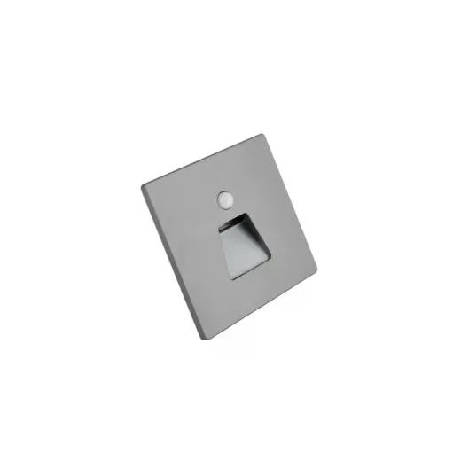 Wandeinbauleuchte LED 86×86mm, 1,6W, 3000K, CRI 90, PIR Tag/Nacht, IP65, breitstrahlend, silbergrau