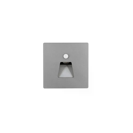 Wandeinbauleuchte LED 86×86mm, 1,6W, 3000K, CRI 90, PIR Tag/Nacht, IP65, breitstrahlend, silbergrau