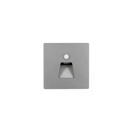 Wandeinbauleuchte LED 86×86mm, 1,6W, 3000K, CRI 90, PIR Tag/Nacht, IP65, breitstrahlend, silbergrau