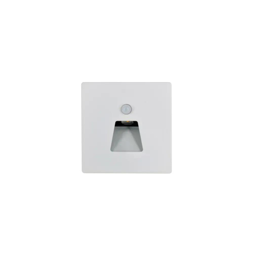 Wandeinbauleuchte LED 86×86mm, 1,6W, 3000K, CRI 90, PIR Tag/Nacht, IP65, breitstrahlend, weiss