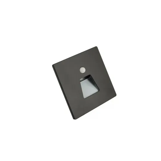 Wandeinbauleuchte LED 86×86mm, 1,6W, 3000K, CRI 90, PIR Tag/Nacht, IP65, breitstrahlend, schwarz