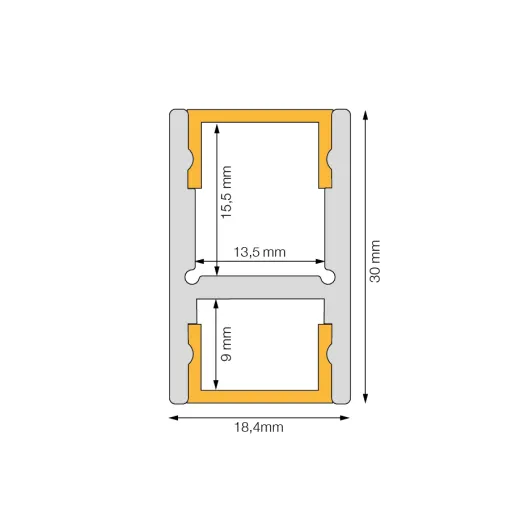 LED-Aluminium Bologna H 18,4x30mm (mit Kanal für Kabelführung)