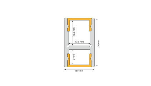 LED-Aluminium Bologna H 18,4x30mm (mit Kanal für Kabelführung) - bis 5m am Stück