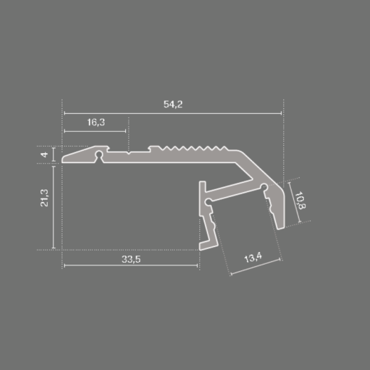 Aluminiumprofil STEP DOWN 54.2x25.3mm - bis 5m am Stück