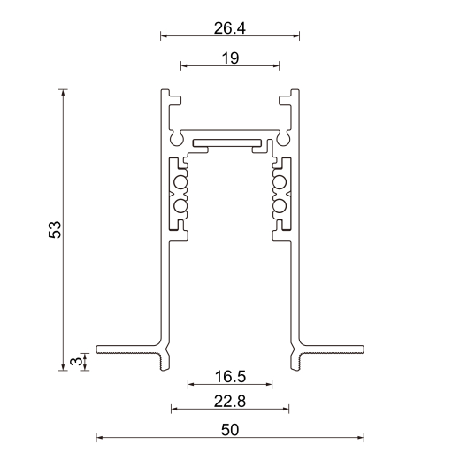 Aufbau-Magnetschiene T3 - 48V, 2m, weiss oder schwarz