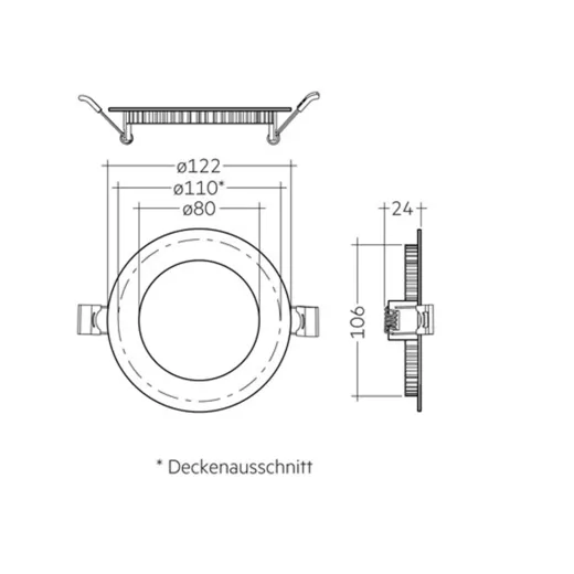 LED Deckenstrahler Flat 9W, 110°, (A:Ø120-Loch:Ø100), 800lm, CRI80, IP44, Ph.Dim ws