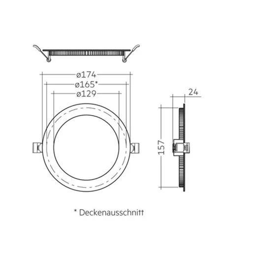 LED Deckenstrahler Flat 13W, 110°, (A:Ø170-Loch:Ø150), 1400lm, CRI80, IP44, Ph.Dim ws
