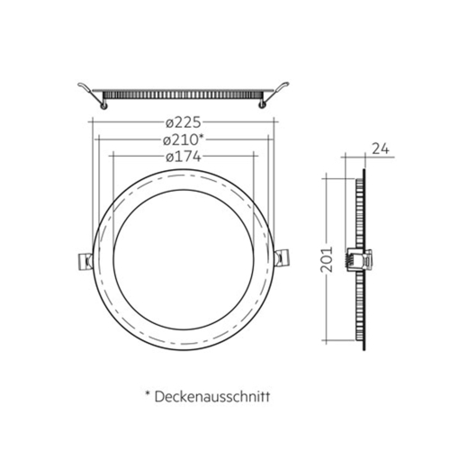 LED Deckenstrahler Flat 18W, 110°, (A:Ø220-Loch:Ø200), 2000lm, CRI80, IP44, Ph.Dim