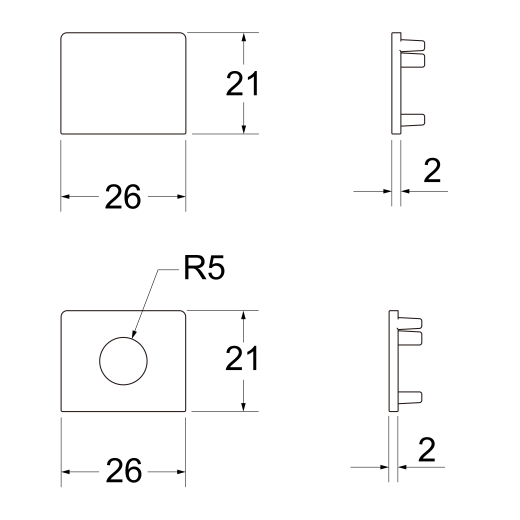 Endkappen-Set (geschlossen + mit Kabeldurchlass), weiss oder schwarz
