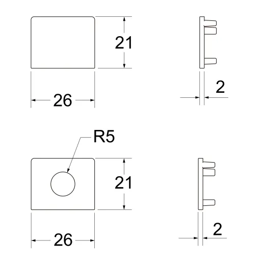 Endkappen-Set (geschlossen + mit Kabeldurchlass), weiss oder schwarz