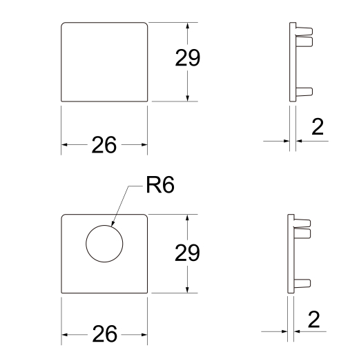 Endkappen-Set (geschlossen + mit Kabeldurchlass), weiss oder schwarz