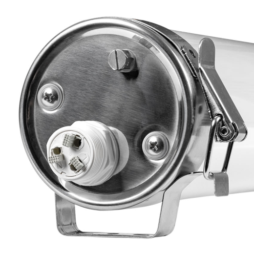 LED-Rohrleuchte TUBE 30W 4300lm CRI90 115cm IP69 IK08 120° Opal, mit Durchgangsverdrahtung / Schutzklasse II, 2-polig, schwarze Endkappen, Kupplung 2P - Netzteil: BOKE