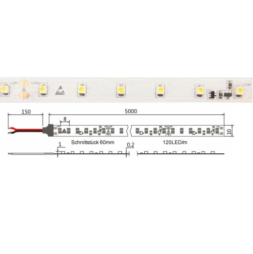 LED-Strip 12V 9,6W 120Leds/m, 850lm/m, CRI90, cut=50mm, 8mm