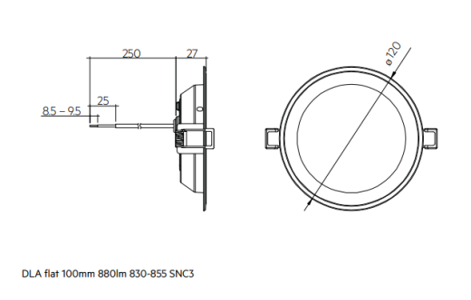 LED Deckenstrahler Flat 9W, 110°, (A:Ø120-Loch:Ø100), 30-5500K, 800lm, CRI80, IP44, DALI/PushDim ws
