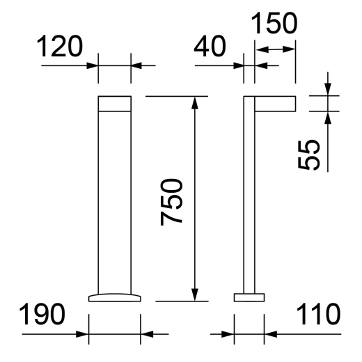 LED-Pollerleuchte Square II, 8.5W 620lm 80° RAL7016 anthrazit, Dimmbar auf Phase, IP65, 3000K