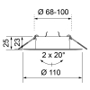 Deckeneinbauring Swing 68-100mm (Aussen: 110mm) 20° schwenkbar, Bohrloch 68-100mm