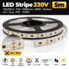 LED Stripe 230V 120LED/m 15W 1485lm/m CRI90 12x4mm cut=5cm IP67 2700K - 5m Rolle