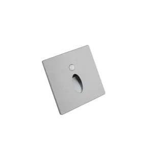 Wandeinbauleuchte LED 86×86mm, 1,6W, 3000K, CRI 90, PIR Tag/Nacht, IP65, engstrahlend, silbergrau