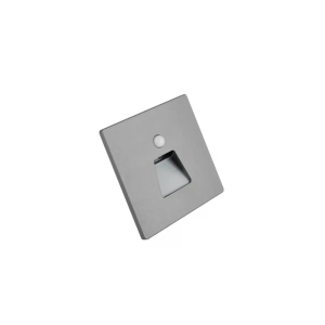 Wandeinbauleuchte LED 86×86mm, 1,6W, 3000K, CRI 90, PIR Tag/Nacht, IP65, breitstrahlend, silbergrau