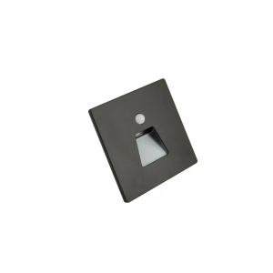Wandeinbauleuchte LED 86×86mm, 1,6W, 3000K, CRI 90, PIR Tag/Nacht, IP65, breitstrahlend, schwarz